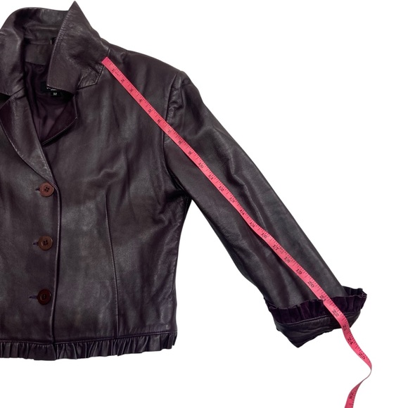 Vintage Leather Jacket Diba Ruffle Fitted Dark Plum M - Picture 16 of 16
